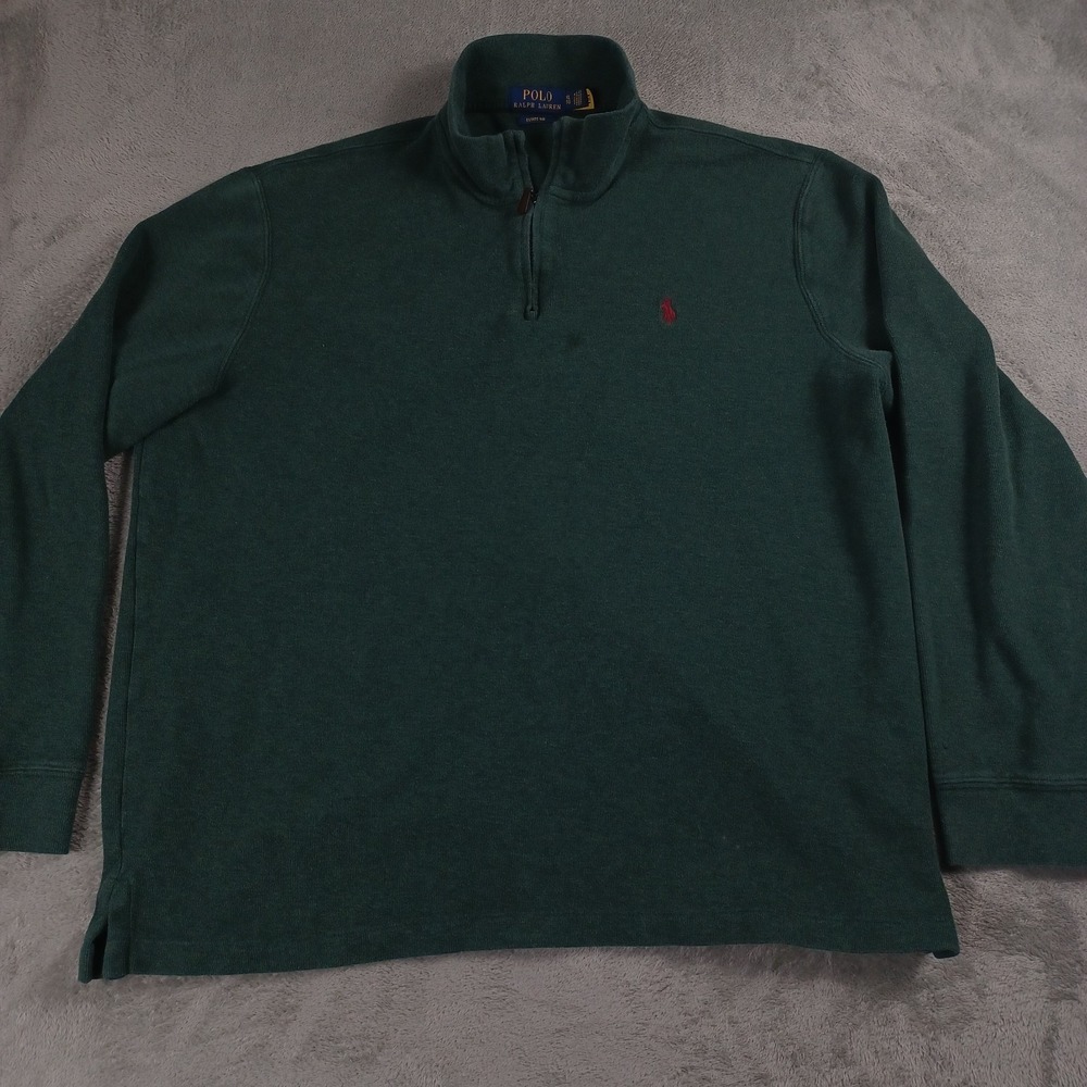 Polo Ralph Lauren Sweater Mens XL Green Knit 1/4 Zip Pullover Preppy Estate Rib